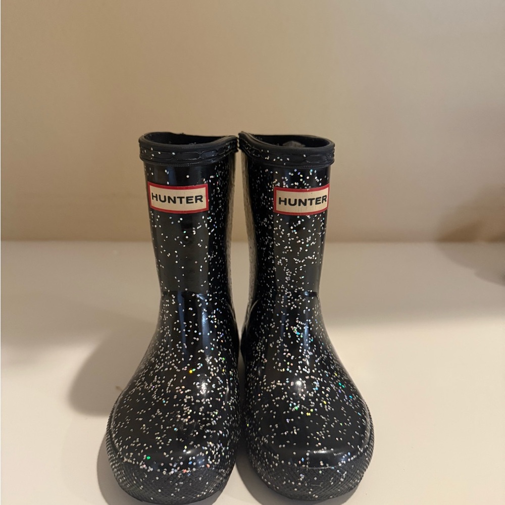 Hunter Black Glitter Kids Rain Boots - Picture 2 of 5